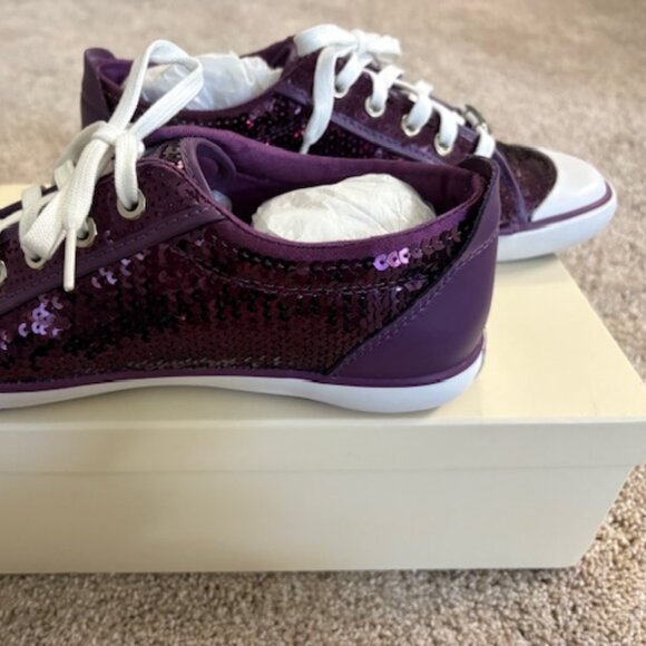 NWT Coach Women Barrett Sequins Metallic Grape Leather Sneakers. Sz. 9  Rare - Picture 3 of 6